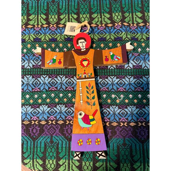 Saint Francis Folk Painted Wooden Cross- From El Salvador - Picture 1 of 6